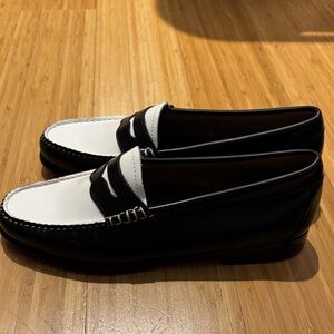 GH Bass black and white weejuns penny loafers